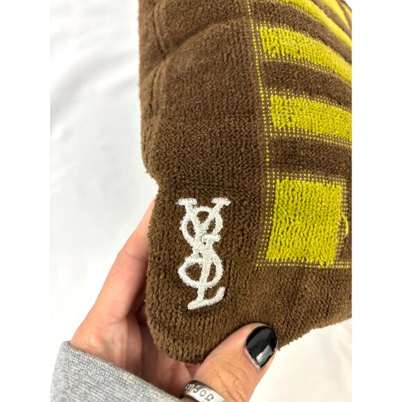 Vintage Yves Saint Laurent Fieldcrest YSL Retro Green Brown Small Pillow - Picture 8 of 10